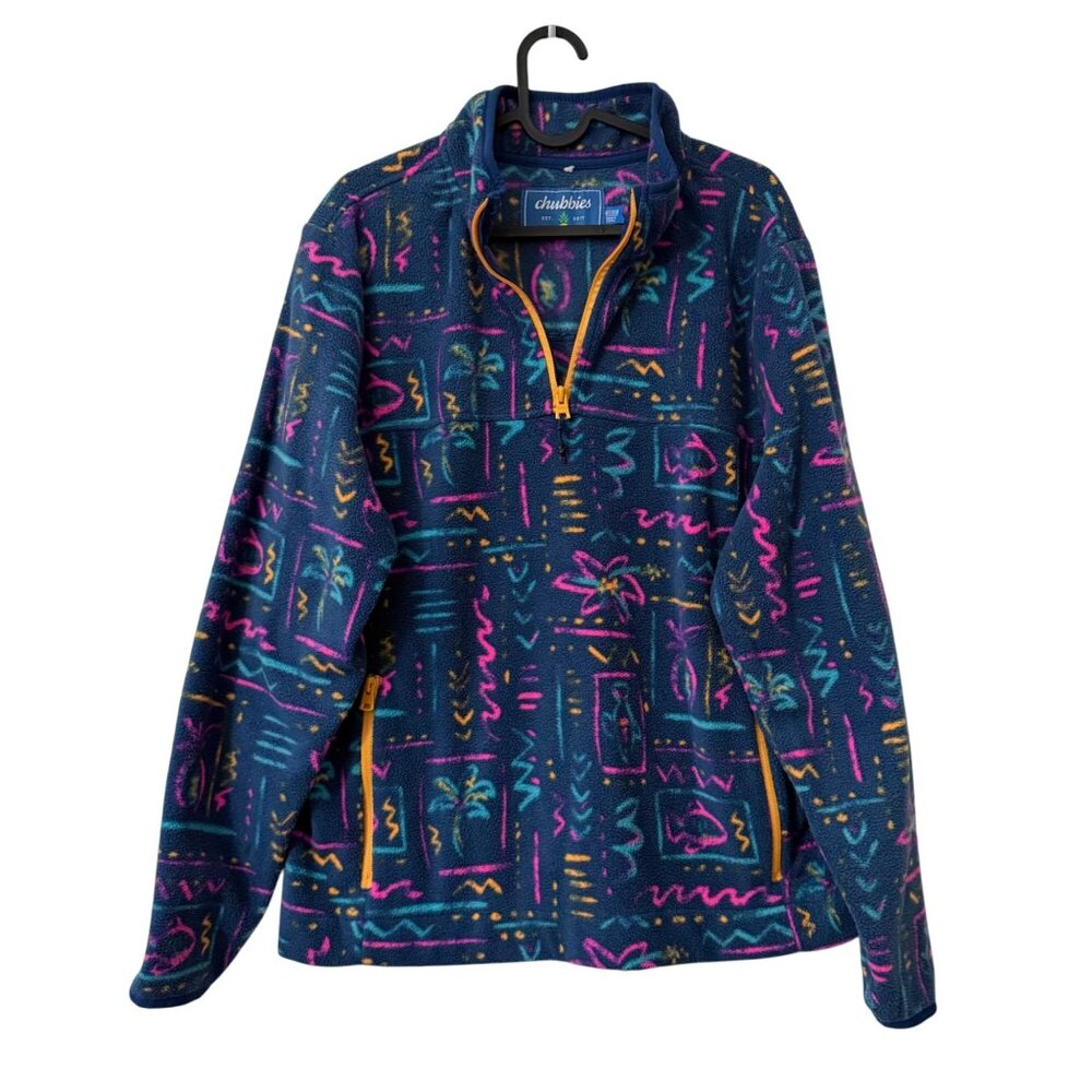 Chubbies The Chilly Vibe Pineapple Fleece Neon 1/4 Zip Pullover Sweater Medium